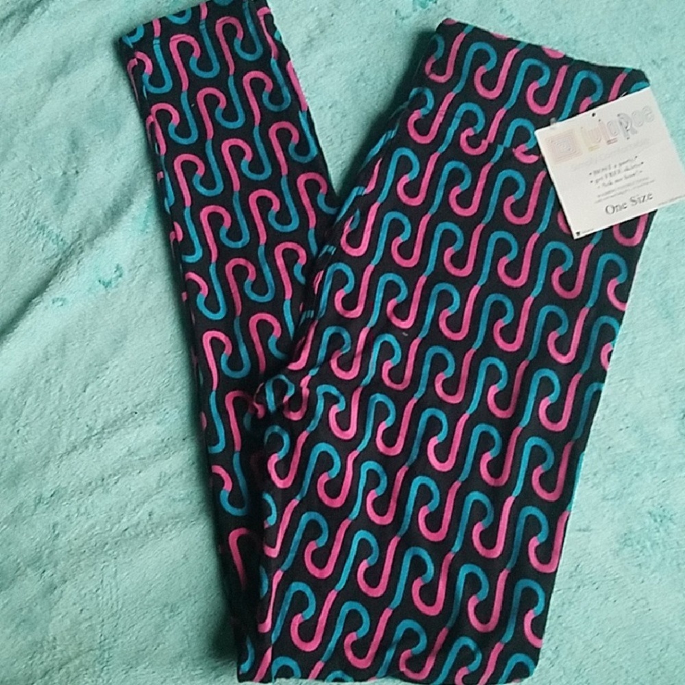 Magenta,  Aqua & Black OS (ONE SIZE) Leggings